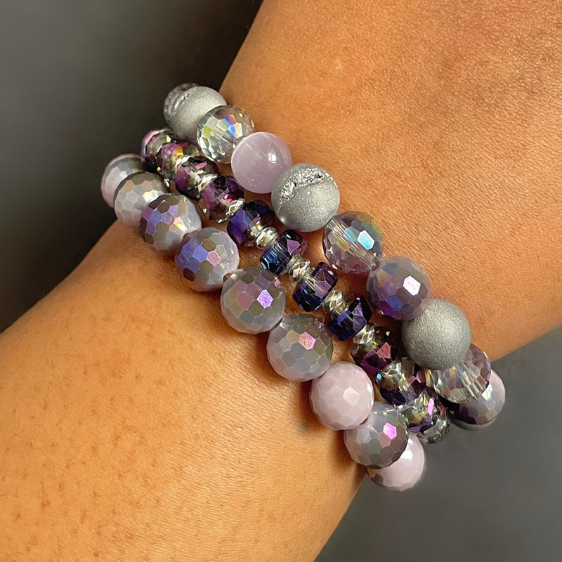 Purple Crystal and Druzy Bracelet Set