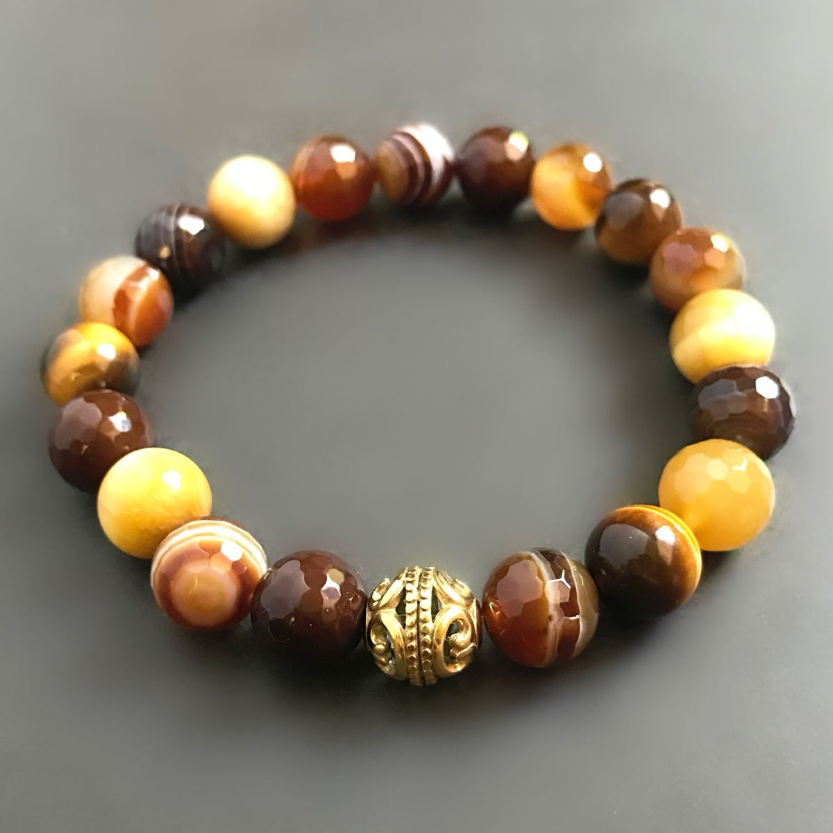 Men/Unisex Honey Brown Agate Bracelet