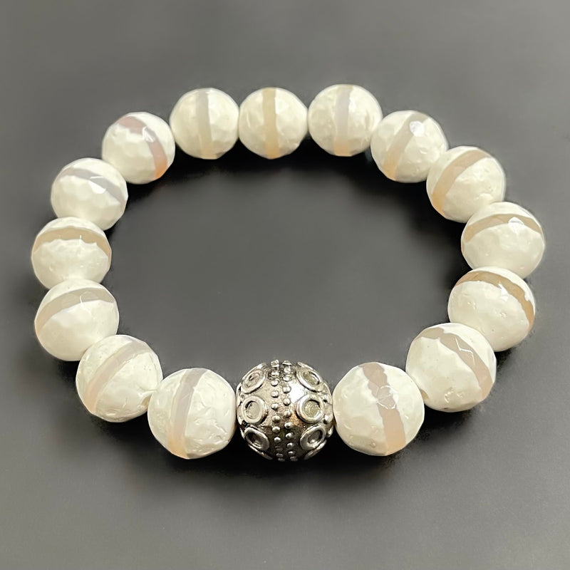 White Striped Tibetan Agate Bracelet