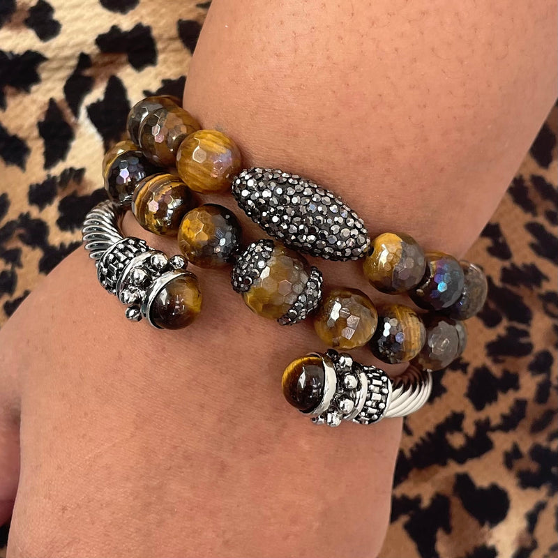 Tiger’s Eye Rhinestone Bracelet Set