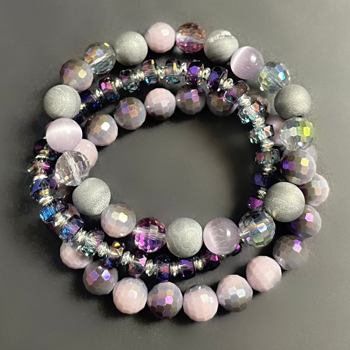 Purple Crystal and Druzy Bracelet Set