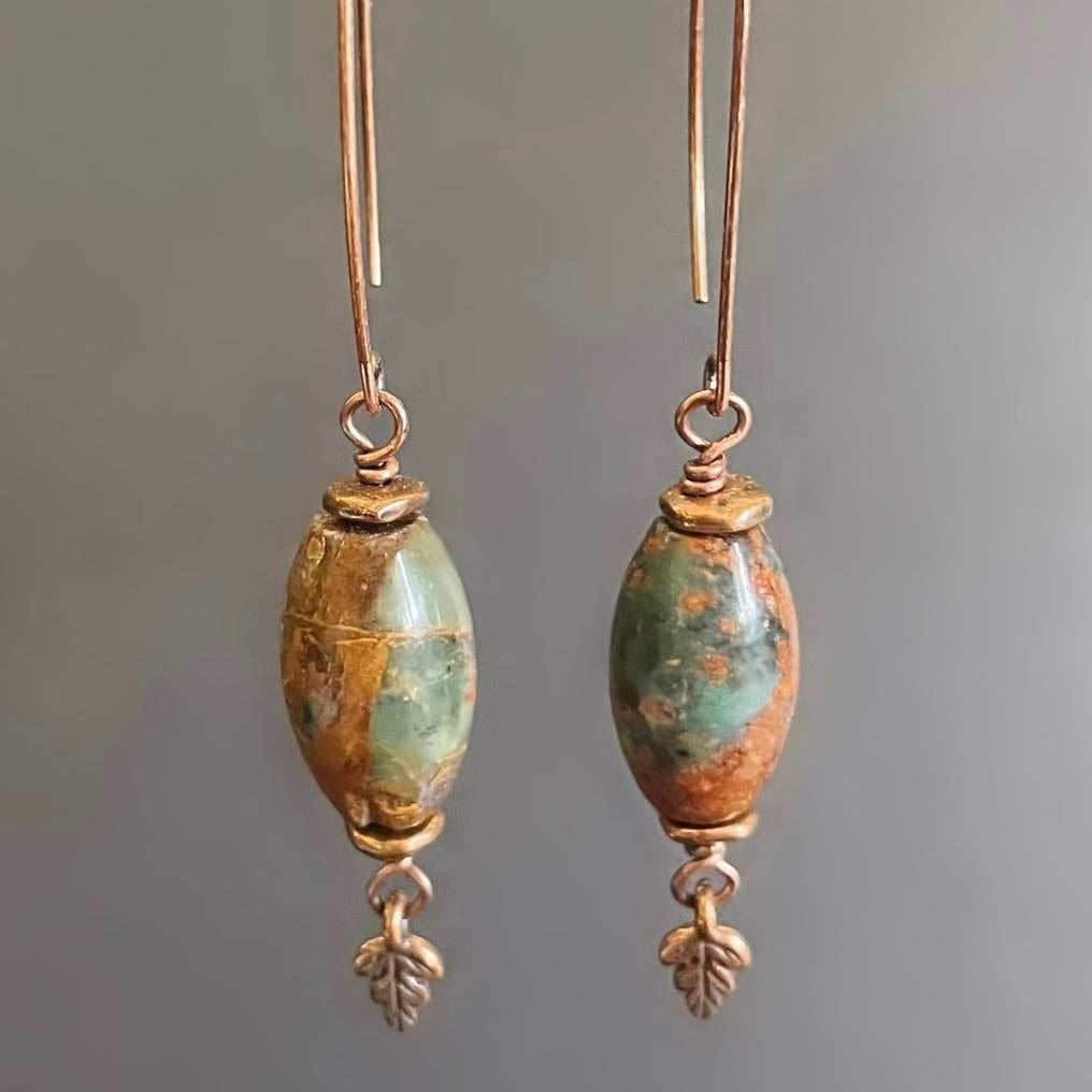 Copper And Green Agate Earrings