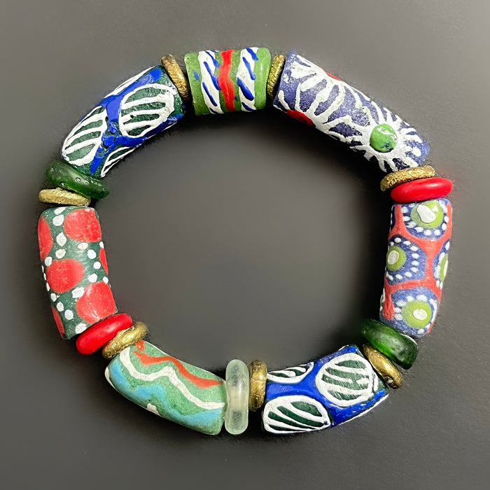 African Krobo Bracelet- Red, Blue and Green