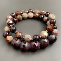Garnet and Petrified Wood Bracelet Set