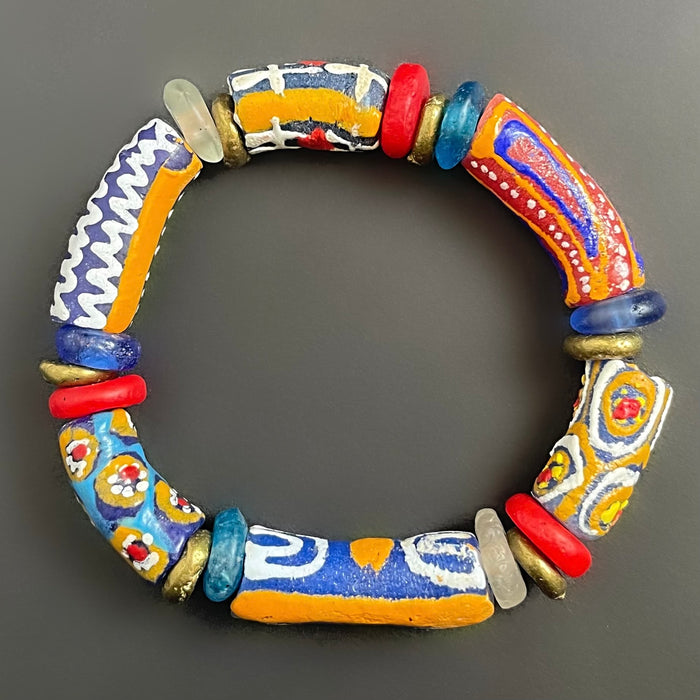 African Krobo Bracelet- Red, Blue and Yellow