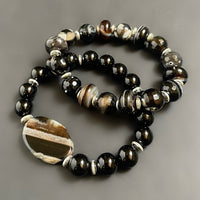 Striped Black Agate Bracelet Set