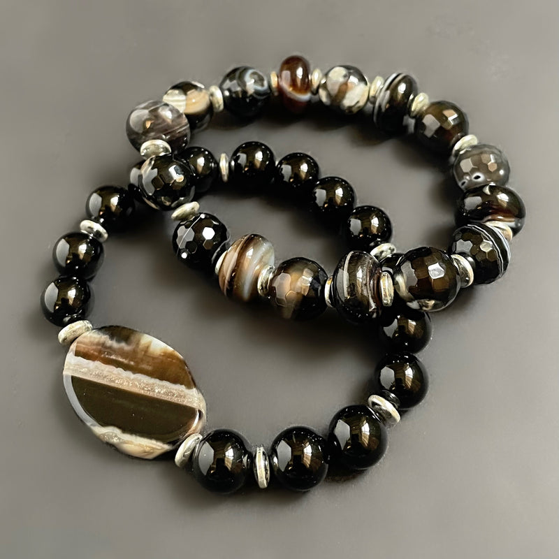 Striped Black Agate Bracelet Set