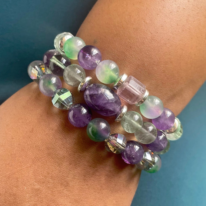 Rainbow Fluorite Bracelet Set
