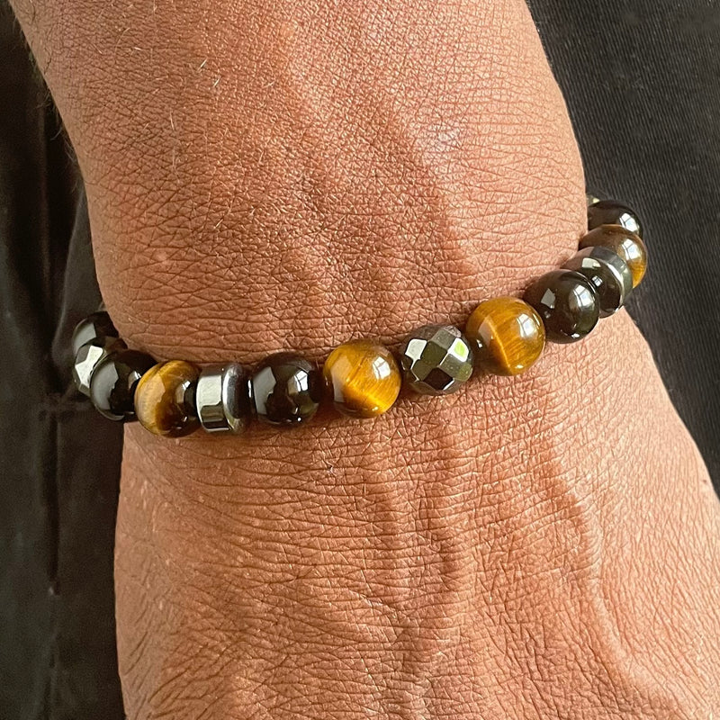 Men/Unisex Haematite and Tiger’s Eye Bracelet