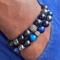 Men/Unisex Blue Tiger’s Eye Bracelet Set