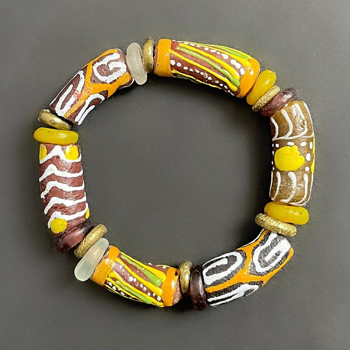 African Krobo Bracelet- Yellow and Brown