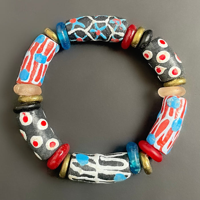 African Krobo Bracelet- Red, Blue and Black