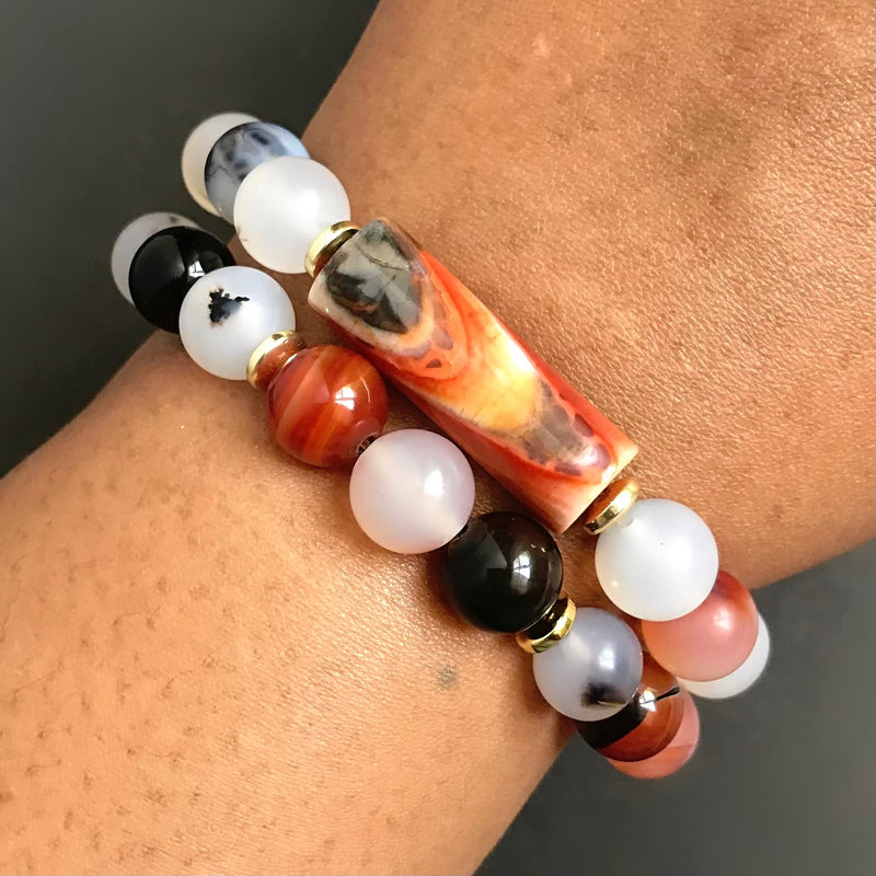 Orange Dendritic Agate Bracelet Set