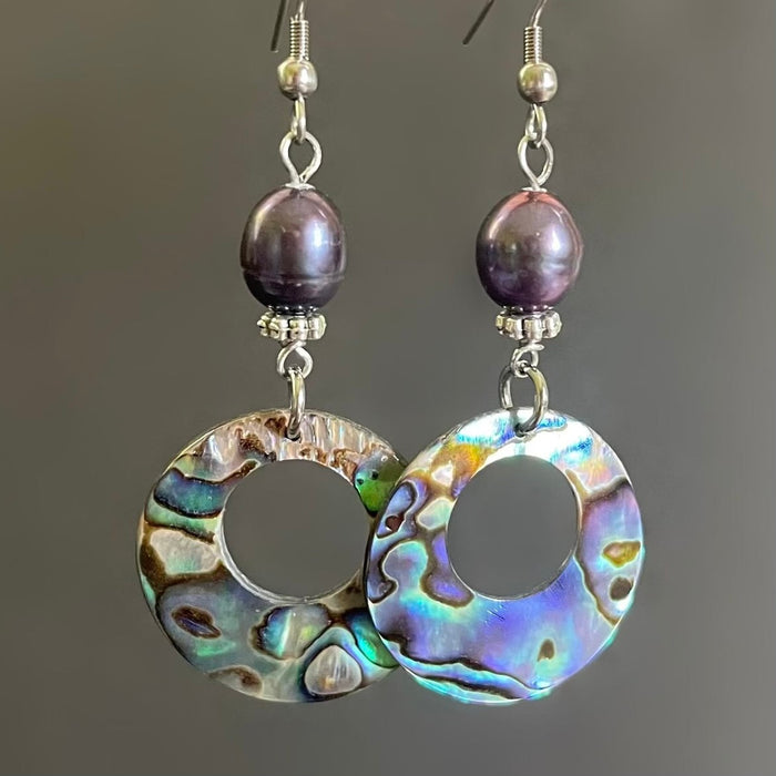 Abalone and Freshwater Pearl Earrings