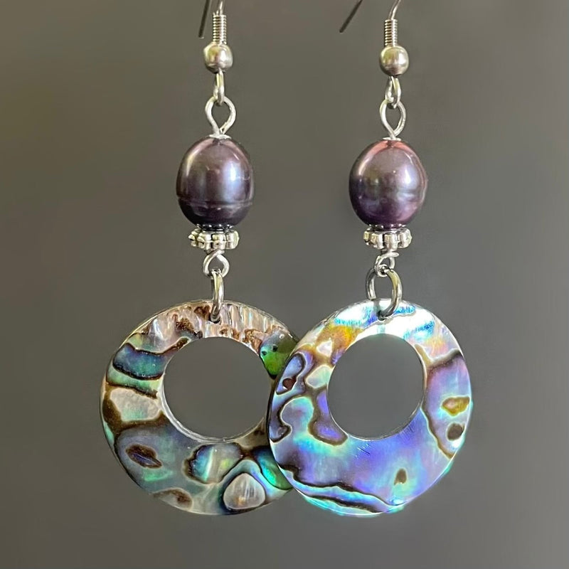 Abalone and Freshwater Pearl Earrings