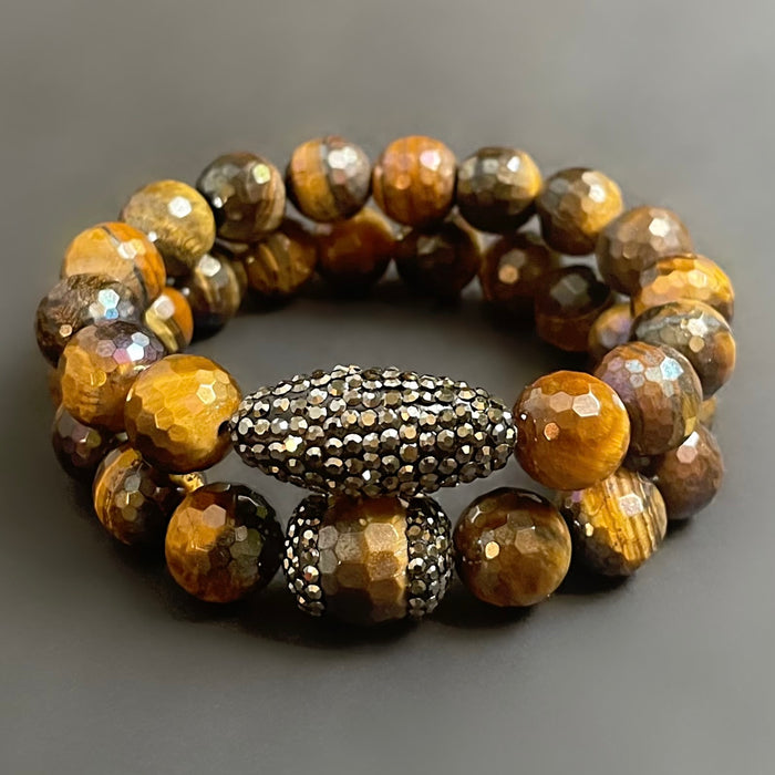 Tiger’s Eye Rhinestone Bracelet Set