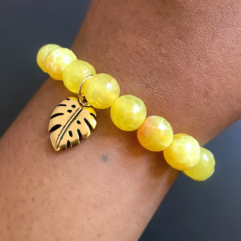 Yellow Monstera Charm Bracelet