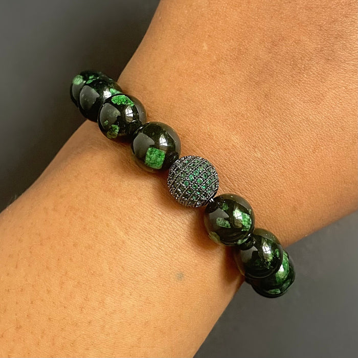 Black and Green Jade Pavé Bracelet